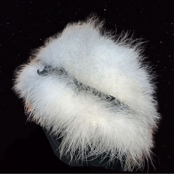 Authentic vintage White Mink Fur Women’s Warm Winter Hat Black Bow Cap Genuine main image 6